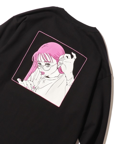 FRUIT OF THE LOOM(フルーツオブザルーム)の「【ROOPTOKYO限定】FRUIT OF THE LOOM/フルーツオブザルーム×Nah 描き下ろしイラスト ツートーン ロンT ビッグシルエット バックプリント 限定品(Tシャツ/カットソー・レディース・グレー/ホワイト/ブラック・XL/M/L)」の2枚目の写真