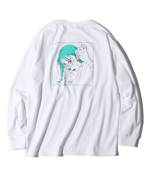 FRUIT OF THE LOOM(フルーツオブザルーム)の「【ROOPTOKYO限定】FRUIT OF THE LOOM/フルーツオブザルーム×Nah 描き下ろしイラスト ツートーン ロンT ビッグシルエット バックプリント 限定品(Tシャツ/カットソー・レディース・グレー/ホワイト/ブラック・XL/M/L)」の10枚目の写真