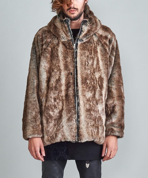 NO ID.（ノーアイディ）の「【NO ID.】Eco Fur Zip Hooded Blouson / エコファー ジップ フーデッド ブルゾン（その他アウター・メンズ・ベージュ/ブラウン・ONE SIZE）」の4枚目の写真