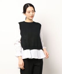 バックスリットニット＋フリルブラウス