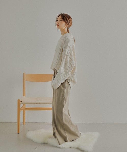 Fashion Letter(ファッションレター)の「裏起毛ゆったりロング丈ワイドパンツ(スウェットパンツ・レディース・ブラック/ライトカーキ/杢グレー・M~L/4L~5L/LL~3L)」の5枚目の写真
