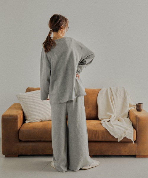 Fashion Letter(ファッションレター)の「裏起毛ゆったりロング丈ワイドパンツ(スウェットパンツ・レディース・ブラック/ライトカーキ/杢グレー・M~L/4L~5L/LL~3L)」の12枚目の写真