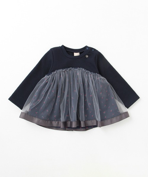 petit main(プティマイン)の「チェリープリントドッキングT(Tシャツ/カットソー・キッズ・ネイビー/ライトピンク/アイボリー・80cm/100cm/110cm/120cm/130cm/90cm)」の1枚目の写真
