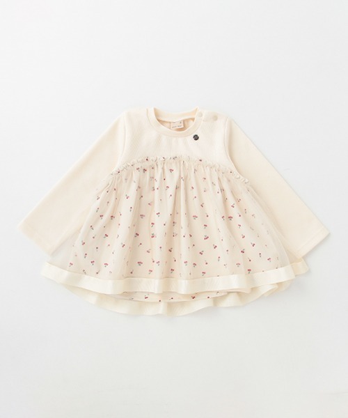 petit main(プティマイン)の「チェリープリントドッキングT(Tシャツ/カットソー・キッズ・ネイビー/ライトピンク/アイボリー・80cm/100cm/110cm/120cm/130cm/90cm)」の2枚目の写真
