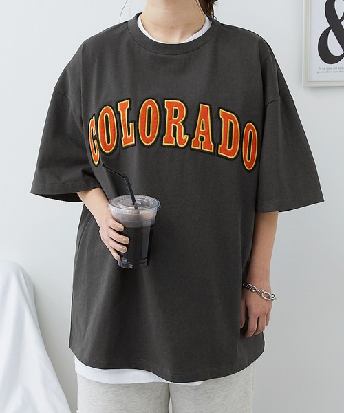 BASQUE magenta（バスクマゼンタ）の「PARAMUS MINNESOTA COLORADO LOGO CREW NECK T-SHIRTS / パラマス ミネソタ コロラド アーチロゴ 配色刺繍 クルーネック ビッグ 半袖Tシャツ（Tシャツ/カットソー・レディース・ライトグレー系2/ネイビー系2/ライトグレー系1/グリーン系2/グレー系1/ホワイト系1/グレー系3/ホワイト系3/ピンク系・L/M）」の6枚目の写真