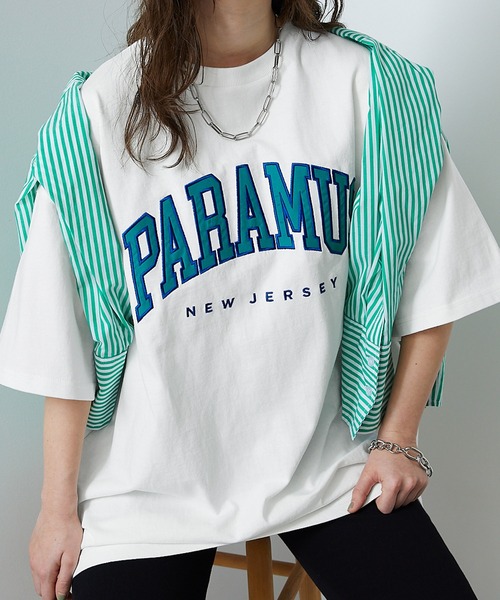 BASQUE magenta（バスクマゼンタ）の「PARAMUS MINNESOTA COLORADO LOGO CREW NECK T-SHIRTS / パラマス ミネソタ コロラド アーチロゴ 配色刺繍 クルーネック ビッグ 半袖Tシャツ（Tシャツ/カットソー・レディース・ライトグレー系2/ネイビー系2/ライトグレー系1/グリーン系2/グレー系1/ホワイト系1/グレー系3/ホワイト系3/ピンク系・L/M）」の10枚目の写真