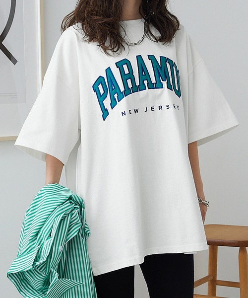 BASQUE magenta（バスクマゼンタ）の「PARAMUS MINNESOTA COLORADO LOGO CREW NECK T-SHIRTS / パラマス ミネソタ コロラド アーチロゴ 配色刺繍 クルーネック ビッグ 半袖Tシャツ（Tシャツ/カットソー・レディース・ライトグレー系2/ネイビー系2/ライトグレー系1/グリーン系2/グレー系1/ホワイト系1/グレー系3/ホワイト系3/ピンク系・L/M）」の12枚目の写真