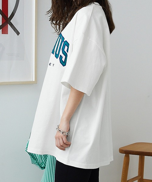 BASQUE magenta（バスクマゼンタ）の「PARAMUS MINNESOTA COLORADO LOGO CREW NECK T-SHIRTS / パラマス ミネソタ コロラド アーチロゴ 配色刺繍 クルーネック ビッグ 半袖Tシャツ（Tシャツ/カットソー・レディース・ライトグレー系2/ネイビー系2/ライトグレー系1/グリーン系2/グレー系1/ホワイト系1/グレー系3/ホワイト系3/ピンク系・L/M）」の13枚目の写真