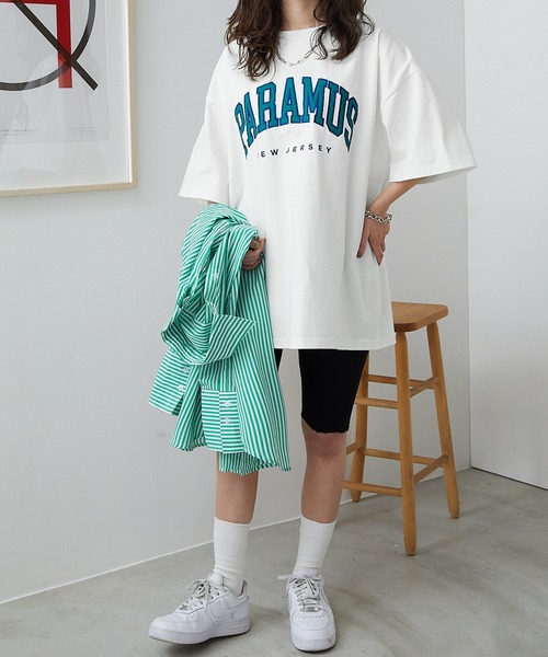 BASQUE magenta（バスクマゼンタ）の「PARAMUS MINNESOTA COLORADO LOGO CREW NECK T-SHIRTS / パラマス ミネソタ コロラド アーチロゴ 配色刺繍 クルーネック ビッグ 半袖Tシャツ（Tシャツ/カットソー・レディース・ライトグレー系2/ネイビー系2/ライトグレー系1/グリーン系2/グレー系1/ホワイト系1/グレー系3/ホワイト系3/ピンク系・L/M）」の15枚目の写真