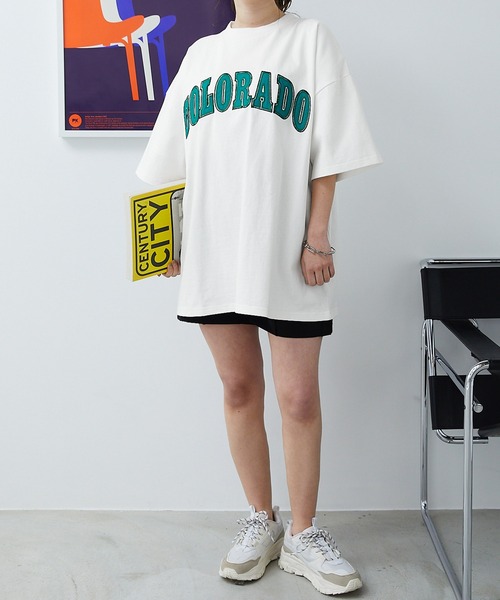 BASQUE magenta（バスクマゼンタ）の「PARAMUS MINNESOTA COLORADO LOGO CREW NECK T-SHIRTS / パラマス ミネソタ コロラド アーチロゴ 配色刺繍 クルーネック ビッグ 半袖Tシャツ（Tシャツ/カットソー・レディース・ライトグレー系2/ネイビー系2/ライトグレー系1/グリーン系2/グレー系1/ホワイト系1/グレー系3/ホワイト系3/ピンク系・L/M）」の22枚目の写真