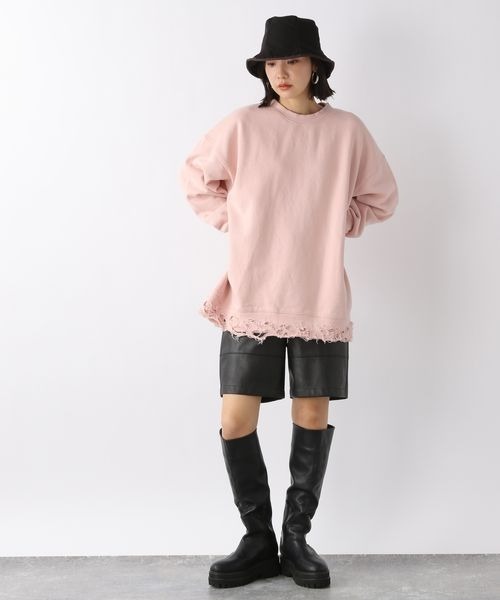 JEANASIS（ジーナシス）の「ヴィーガンレザーフロントキリカエショートパンツ/269130（その他パンツ・レディース・ブラック/オフホワイト・SMALL/MEDIUM）」の4枚目の写真