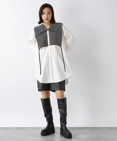 JEANASIS（ジーナシス）の「ヴィーガンレザーフロントキリカエショートパンツ/269130（その他パンツ・レディース・ブラック/オフホワイト・SMALL/MEDIUM）」の5枚目の写真