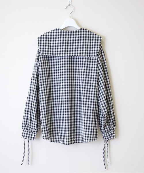 ポルテデブトン　ブラウス　シャツ　ブラック　ギンガム　チェック porter des boutons フレンチブラウス - GREAT UNKNOWN