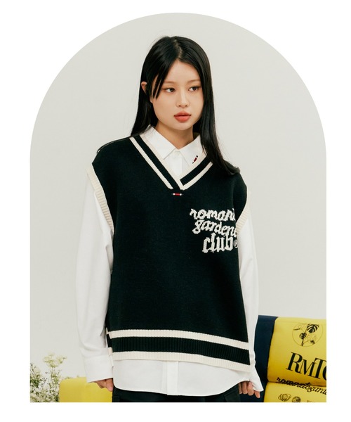 ROMANTIC CROWN（ロマンティッククラウン）の「【ROMANTIC CROWN】WIDE KNIT VEST / ロマンティッククラウン  プレッピー ワイド ニット ベスト（ベスト・メンズ・ライトグレー/ブラック・SMALL/MEDIUM/LARGE）」の2枚目の写真