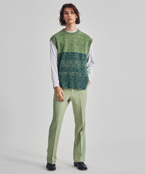 LiNoH（リノー）の「SLAB YARN KNIT VEST（ベスト・メンズ・ブラック/グリーン・1/2）」の4枚目の写真