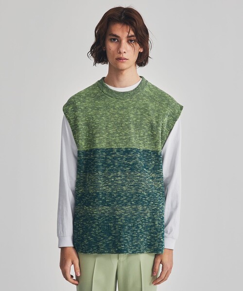 LiNoH（リノー）の「SLAB YARN KNIT VEST（ベスト・メンズ・ブラック/グリーン・1/2）」の7枚目の写真