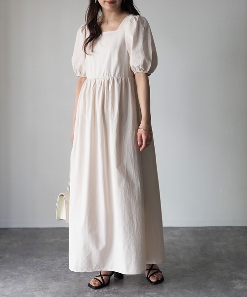 美品【sandro】スクエアネックリネン 麻　レーヨン　パフスリーブ ワンピース JOURNAL STANDARD（ジャーナルスタンダード）の「《追加》リネン