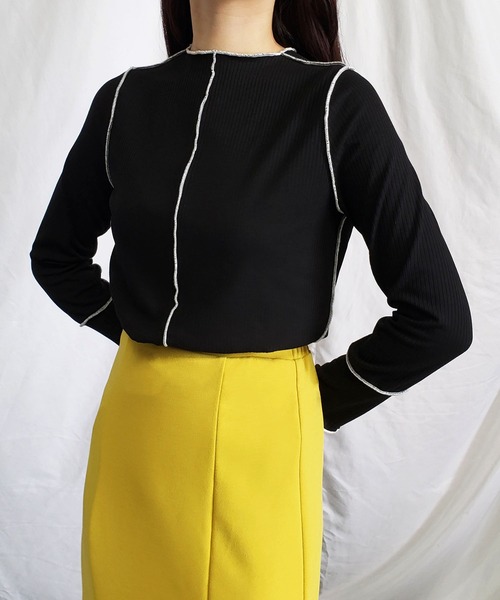me+em select(ミームセレクト)の「【 3通りの着方を楽しめる 】3WAY ラインステッチリブメロートップス(Tシャツ/カットソー・レディース・ホワイト/オリーブ/ベージュ/ライトブルー/ブラック/ミント・FREE)」の15枚目の写真