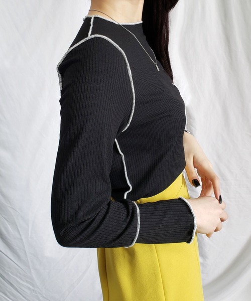 me+em select(ミームセレクト)の「【 3通りの着方を楽しめる 】3WAY ラインステッチリブメロートップス(Tシャツ/カットソー・レディース・ホワイト/オリーブ/ベージュ/ライトブルー/ブラック/ミント・FREE)」の16枚目の写真