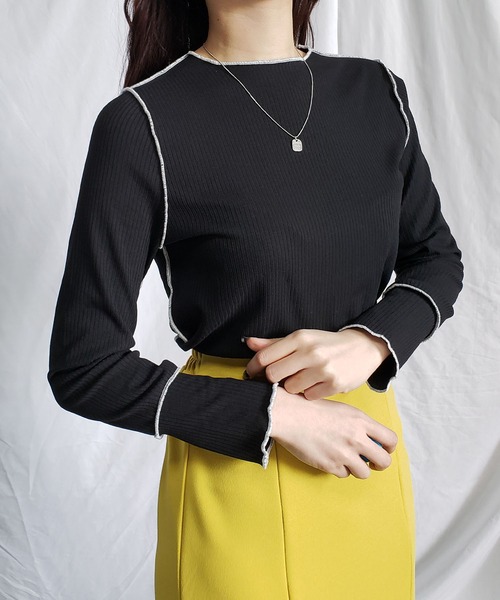 me+em select(ミームセレクト)の「【 3通りの着方を楽しめる 】3WAY ラインステッチリブメロートップス(Tシャツ/カットソー・レディース・ホワイト/オリーブ/ベージュ/ライトブルー/ブラック/ミント・FREE)」の18枚目の写真