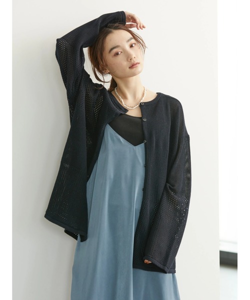 AMERICAN HOLIC（アメリカンホリック）の「透かし編みパッチワーク2WAYプルオーバー（ニット/セーター・レディース・ネイビー/アイボリー/サックスブルー・M/L）」の2枚目の写真