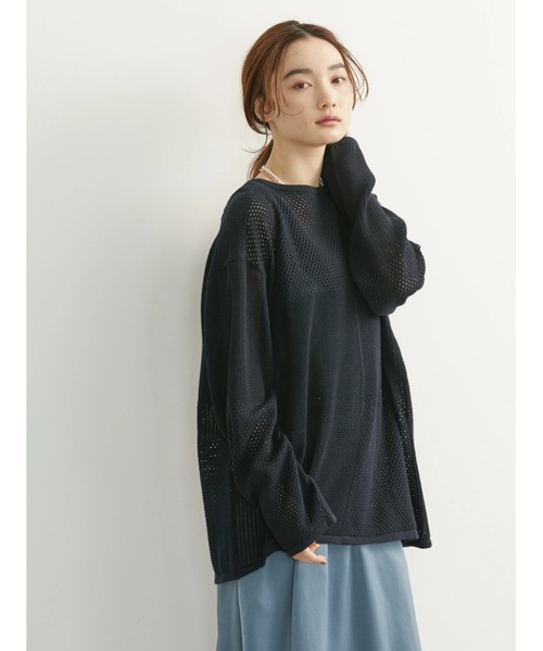 AMERICAN HOLIC（アメリカンホリック）の「透かし編みパッチワーク2WAYプルオーバー（ニット/セーター・レディース・ネイビー/アイボリー/サックスブルー・M/L）」の11枚目の写真