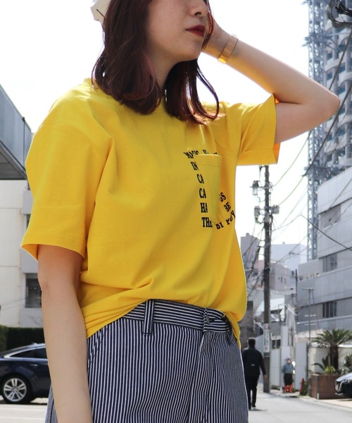 Purple&Yellow(パープルアンドイエロー)の「メッセージプリント&ポケット半袖Tシャツ(Tシャツ/カットソー・メンズ・ブラック/パープル/ホワイト/イエロー・X-SMALL/LARGE/SMALL/MEDIUM/X-LARGE)」の4枚目の写真