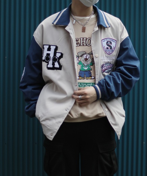 HOOK（フック）の「HOOK -original- アメカジワッペン付きコーチジャケット（カバーオール・メンズ・ベージュ/ネイビー/イエロー・M/L/XL）」の4枚目の写真