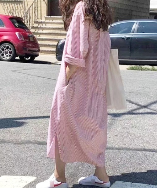 Futier land（フューティアランド）の「ストライプマキシシャツワンピース（シャツワンピース・レディース・ピンク/ブルー・FREE）」の4枚目の写真