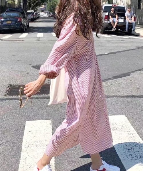 Futier land（フューティアランド）の「ストライプマキシシャツワンピース（シャツワンピース・レディース・ピンク/ブルー・FREE）」の5枚目の写真