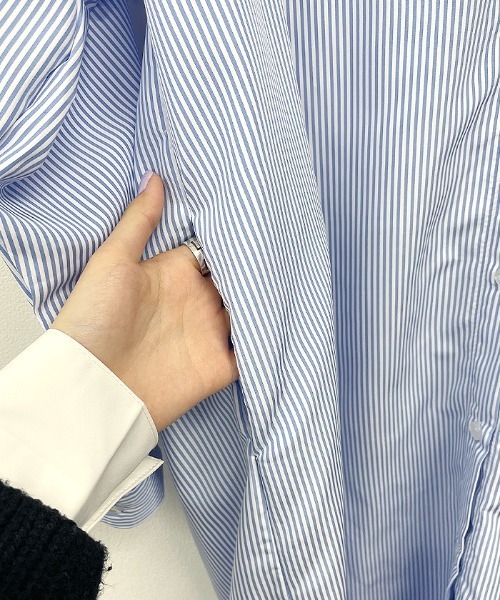 Futier land（フューティアランド）の「ストライプマキシシャツワンピース（シャツワンピース・レディース・ピンク/ブルー・FREE）」の7枚目の写真