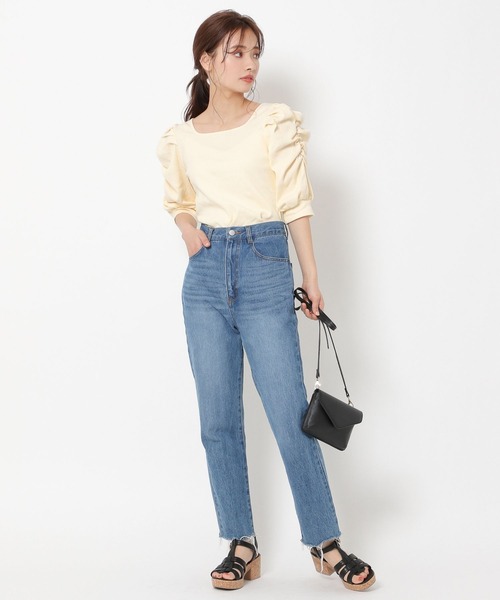 mysty woman(ミスティウーマン)の「パワショル2WAYテレコプルオーバー 283364(Tシャツ/カットソー・レディース・オフホワイト/オレンジ/ホワイト系/ブラック系/ブラック・FREE)」の18枚目の写真