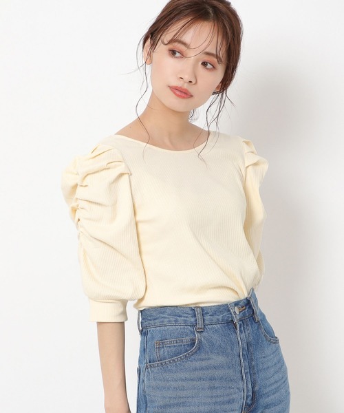 mysty woman(ミスティウーマン)の「パワショル2WAYテレコプルオーバー 283364(Tシャツ/カットソー・レディース・オフホワイト/オレンジ/ホワイト系/ブラック系/ブラック・FREE)」の12枚目の写真