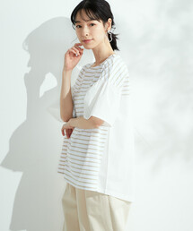 異素材切替 ボーダーTシャツ