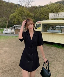 SONA | SONYUNARA ダブルボタン半袖ミニワンピース(ワンピース)