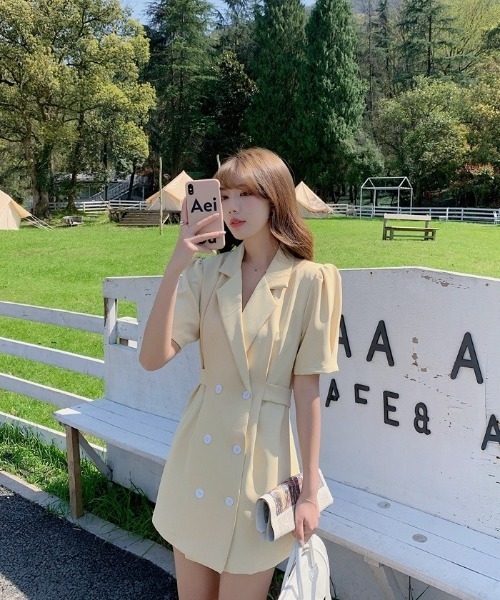 SONA（ソナ）の「SONYUNARA ダブルボタン半袖ミニワンピース（ワンピース・レディース・ホワイト/ブラック/イエロー・FREE）」の11枚目の写真