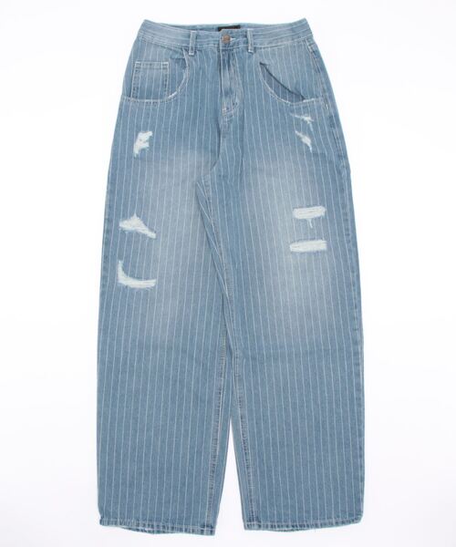 ダメージ加工ストライプワイドデニムパンツ NZK6082【MASONPRINCE