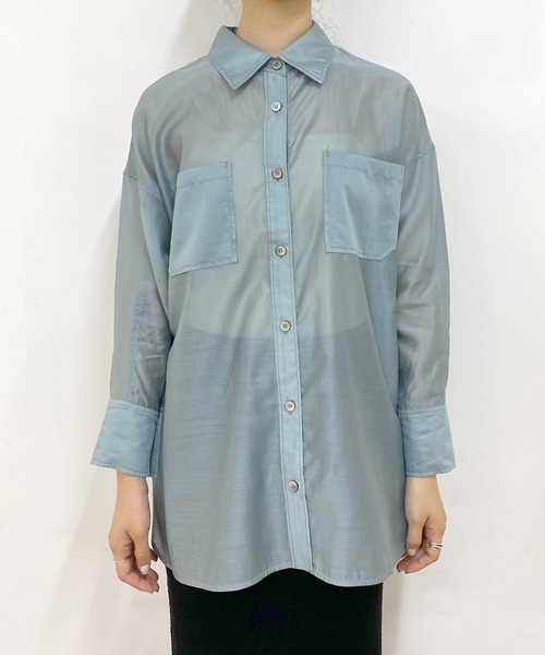 SHENERY（シーナリー）の「シアーオーバーシャツ（シャツ/ブラウス・レディース・ブラウン/オフホワイト/ブルー・FREE）」の22枚目の写真