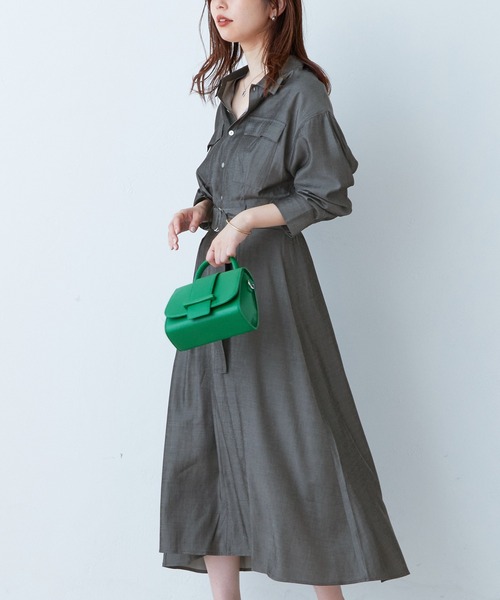 natural couture(ナチュラルクチュール)の「2022AWアイテム/WEB限定/ミリタリーシャツワンピ―ス(ワンピース・レディース・オレンジ/ブラック系その他/ブルー系その他/カーキ/ベージュ・FREE)」の6枚目の写真