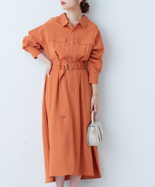 natural couture(ナチュラルクチュール)の「2022AWアイテム/WEB限定/ミリタリーシャツワンピ―ス(ワンピース・レディース・オレンジ/ブラック系その他/ブルー系その他/カーキ/ベージュ・FREE)」の13枚目の写真