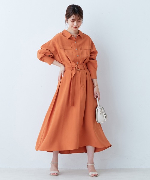 natural couture(ナチュラルクチュール)の「2022AWアイテム/WEB限定/ミリタリーシャツワンピ―ス(ワンピース・レディース・オレンジ/ブラック系その他/ブルー系その他/カーキ/ベージュ・FREE)」の10枚目の写真