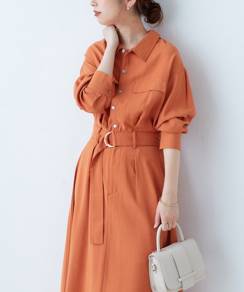natural couture(ナチュラルクチュール)の「2022AWアイテム/WEB限定/ミリタリーシャツワンピ―ス(ワンピース・レディース・オレンジ/ブラック系その他/ブルー系その他/カーキ/ベージュ・FREE)」の12枚目の写真