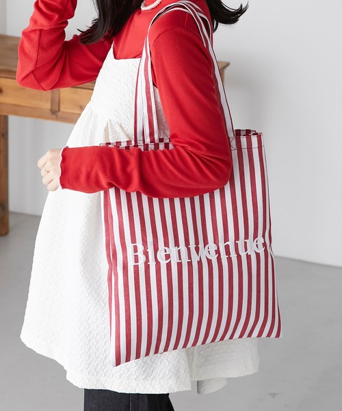 BONLECILL（ボンルシール）の「フレンチロゴ刺繍トートバッグ（トートバッグ・レディース・レッド/ブルー/アイボリー/ブルー系/ブラック系/ネイビー系/ブラック/レッド系・FREE）」の8枚目の写真