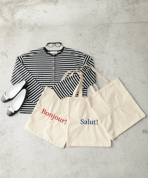 BONLECILL（ボンルシール）の「フレンチロゴ刺繍トートバッグ（トートバッグ・レディース・レッド/ブルー/アイボリー/ブルー系/ブラック系/ネイビー系/ブラック/レッド系・FREE）」の2枚目の写真