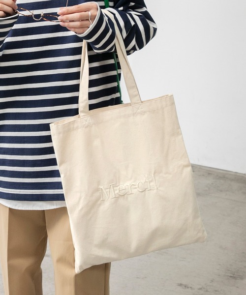 BONLECILL（ボンルシール）の「フレンチロゴ刺繍トートバッグ（トートバッグ・レディース・レッド/ブルー/アイボリー/ブルー系/ブラック系/ネイビー系/ブラック/レッド系・FREE）」の15枚目の写真