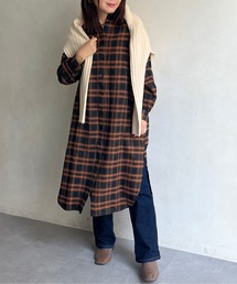 チェック柄ロングシャツワンピース