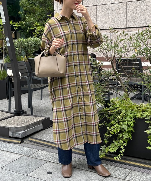 Chez toi(シェトワ)の「チェック柄ロングシャツワンピース(シャツワンピース・レディース・オレンジ/カーキ/ブラック・FREE)」の7枚目の写真