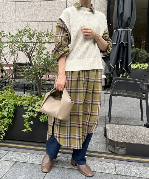 Chez toi(シェトワ)の「チェック柄ロングシャツワンピース(シャツワンピース・レディース・オレンジ/カーキ/ブラック・FREE)」の4枚目の写真