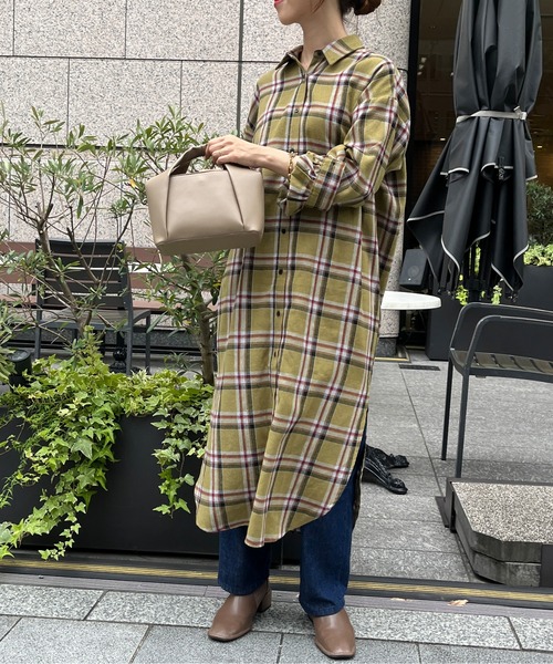 Chez toi(シェトワ)の「チェック柄ロングシャツワンピース(シャツワンピース・レディース・オレンジ/カーキ/ブラック・FREE)」の8枚目の写真