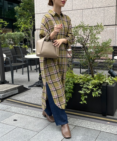 Chez toi(シェトワ)の「チェック柄ロングシャツワンピース(シャツワンピース・レディース・オレンジ/カーキ/ブラック・FREE)」の10枚目の写真